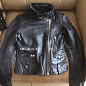 Doma Slim fit black Leather Moto jacket XS